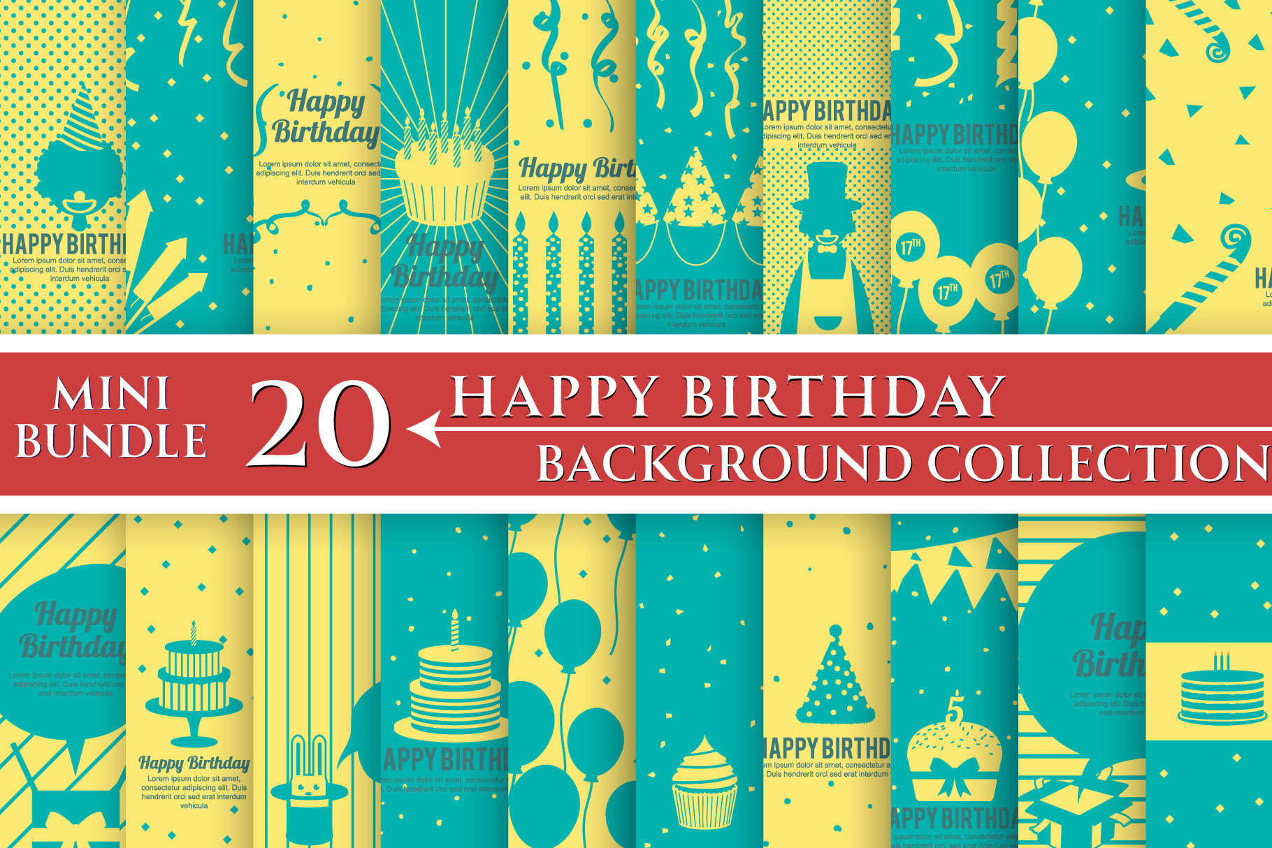 Download this Happy Birthday Background Mini Bundle featuring 20 high-quality AI, EPS, PDF, JPG, PNG & SVG designs. Perfect for invitations, scrapbooking, party decorations, social media, crafts, stickers, and commercial projects.
