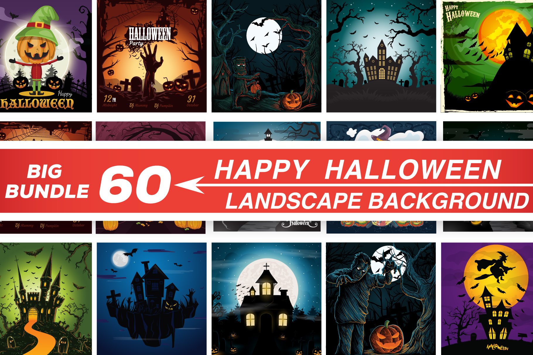 Halloween background bundle, spooky illustration bundle, halloween clipart, haunted house vector, halloween landscape, halloween graphics, spooky backgrounds, halloween digital download, halloween ai eps jpg, halloween printable graphics, creepy forest illustration, halloween social media graphics
