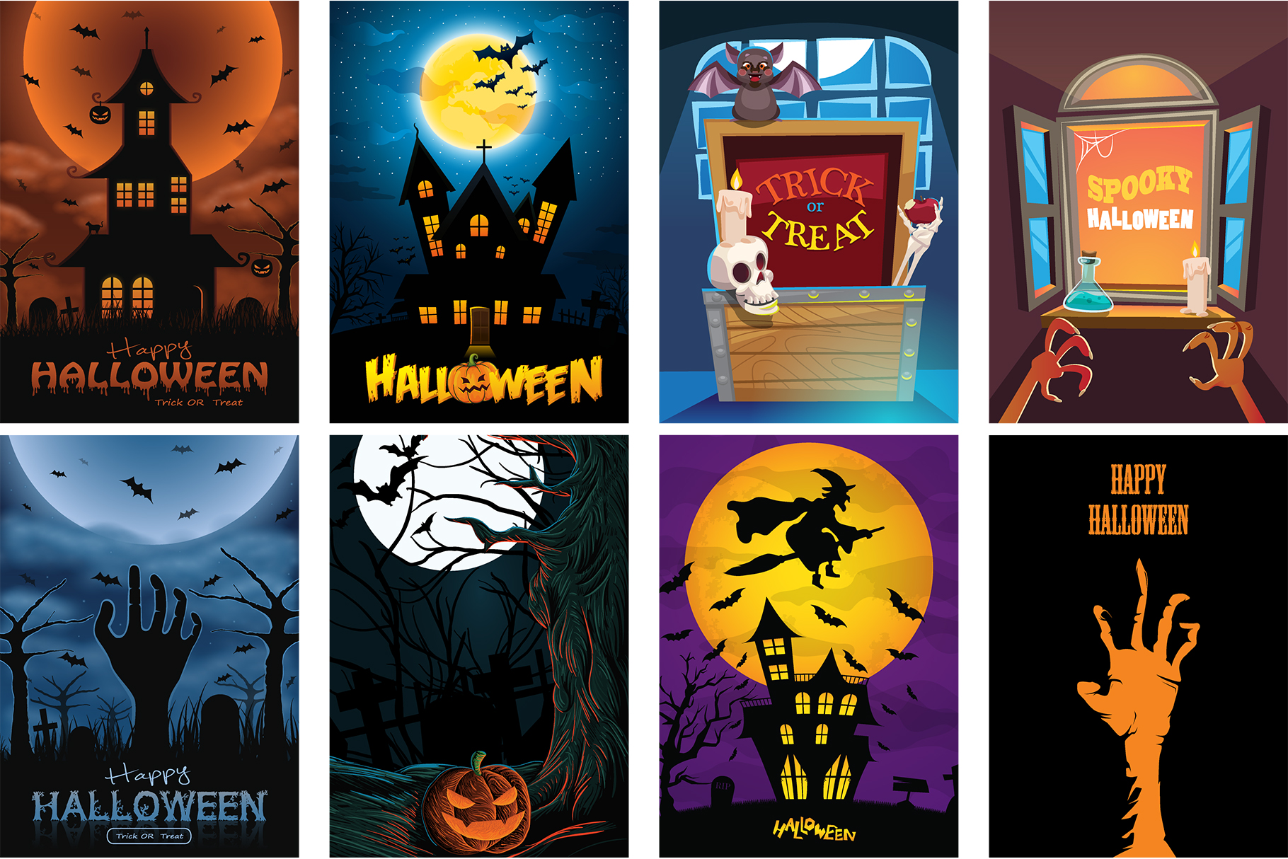 Halloween background bundle, spooky illustration bundle, halloween clipart, haunted house vector, halloween landscape, halloween graphics, spooky backgrounds, halloween digital download, halloween ai eps jpg, halloween printable graphics, creepy forest illustration, halloween social media graphics