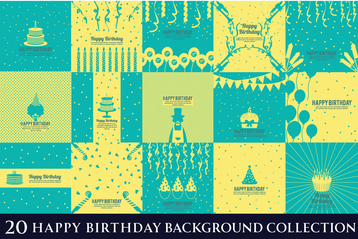 Download this Happy Birthday Background Mini Bundle featuring 20 high-quality AI, EPS, PDF, JPG, PNG & SVG designs. Perfect for invitations, scrapbooking, party decorations, social media, crafts, stickers, and commercial projects.