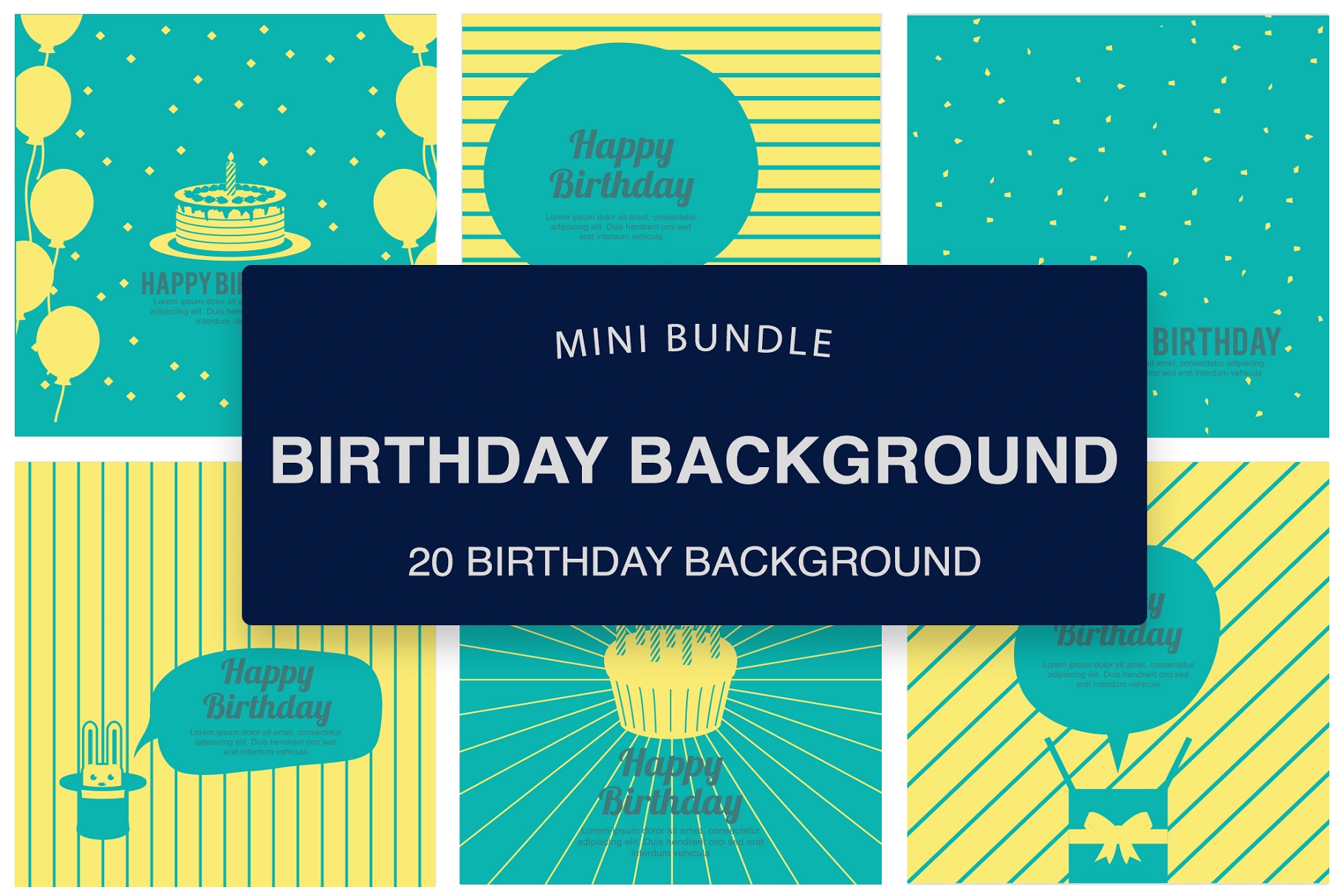 Download this Happy Birthday Background Mini Bundle featuring 20 high-quality AI, EPS, PDF, JPG, PNG & SVG designs. Perfect for invitations, scrapbooking, party decorations, social media, crafts, stickers, and commercial projects.